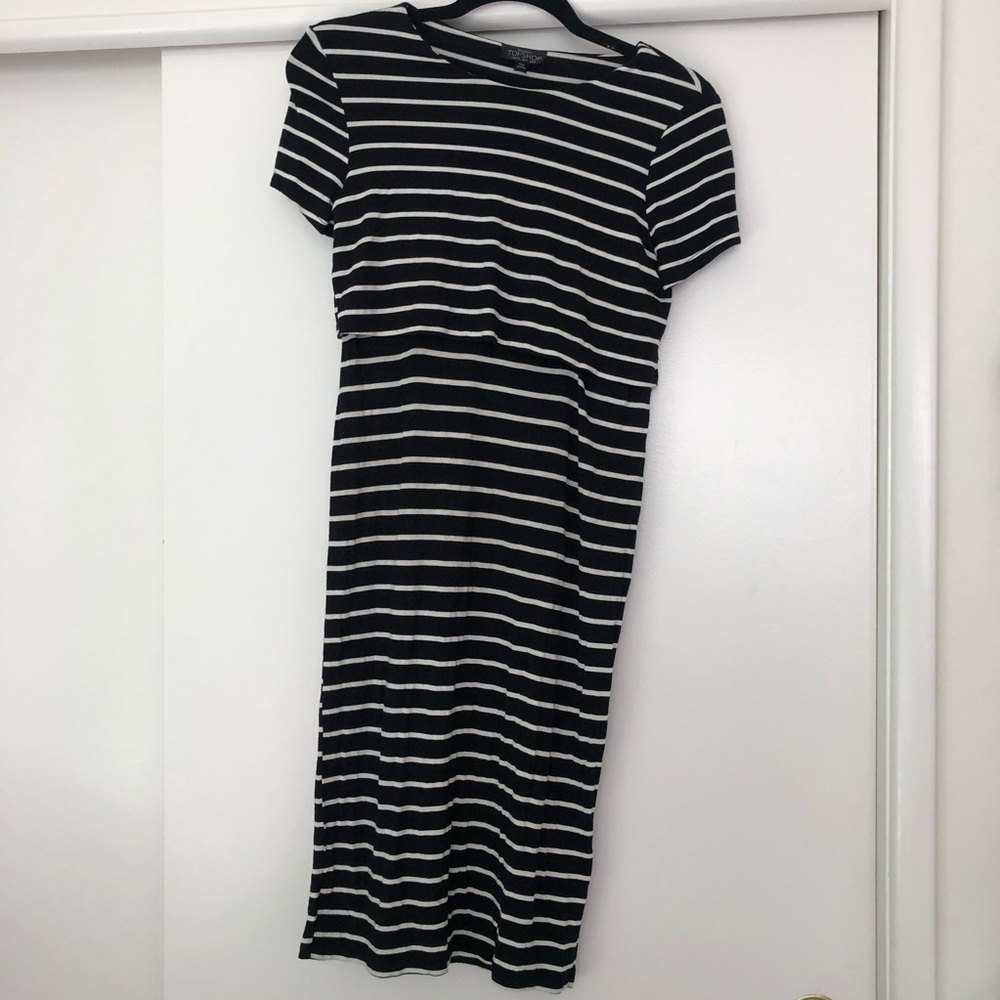 Topshop maternity B&W striped fitted dress